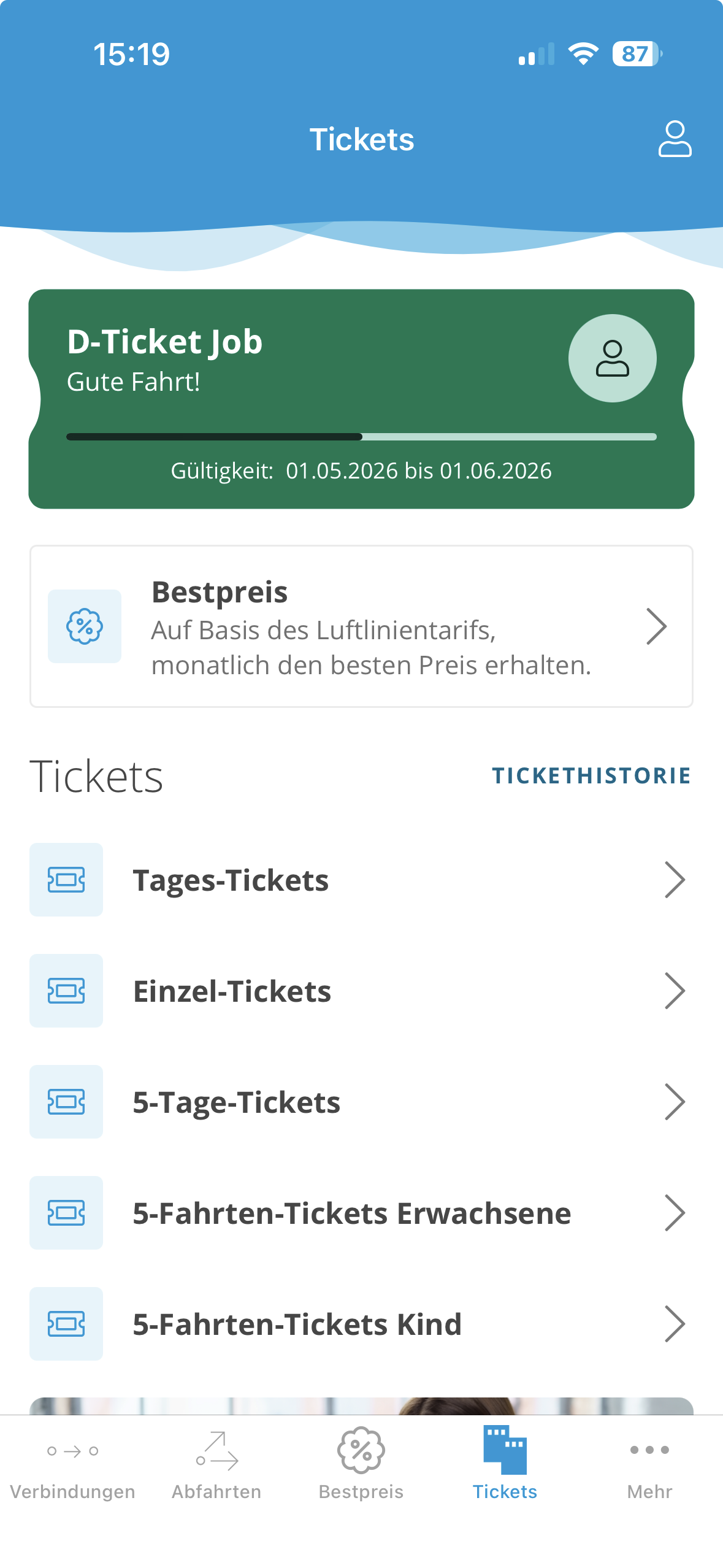 RNV-App mit D-Ticket Job